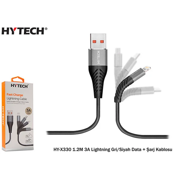 Hytech Hyx330 1.2M 3A Lightning Grisiyah Data + ürün görseli
