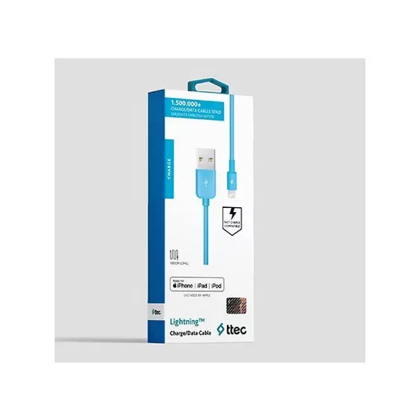 Ttec Mfi Lightning Usb Iphone Için Apple Lisanslı Şarj/Senkronizasyon Kablosu 2Dkm01M,Mavi