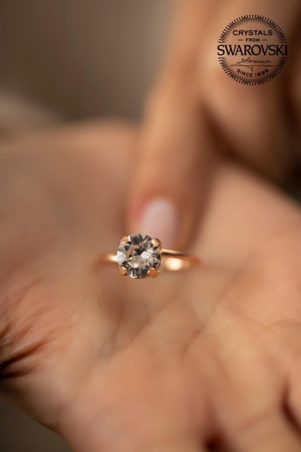 Swarovski Taşlı Tektaş Model Rose Kaplama Gümüş Crystal Yüzük - 3