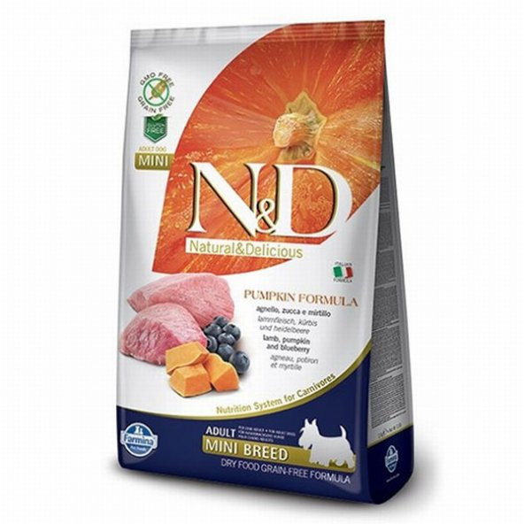 N&D Pumpkin Tahılsız Balkabaklı Kuzulu Küçük Irk Yetişkin Köpek Maması 2,5 Kg