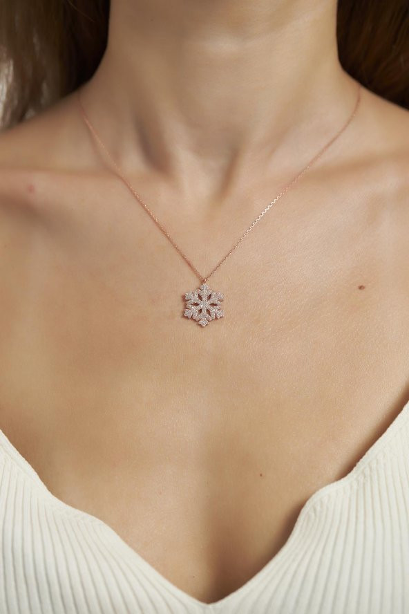Ninova Trend Kar Tanesi Model Rose Kaplama Gümüş Kolye - 2