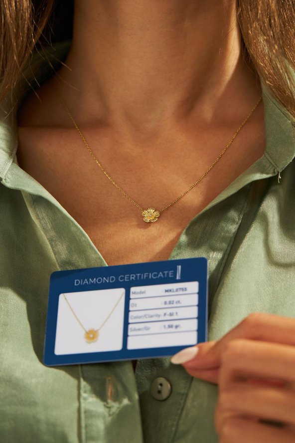 0.02 Karat Yonca Model Gümüş Pırlanta Kolye - 3