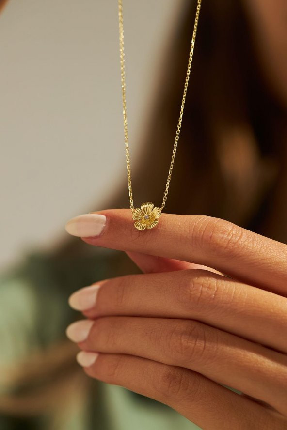 0.02 Karat Yonca Model Gümüş Pırlanta Kolye - 6