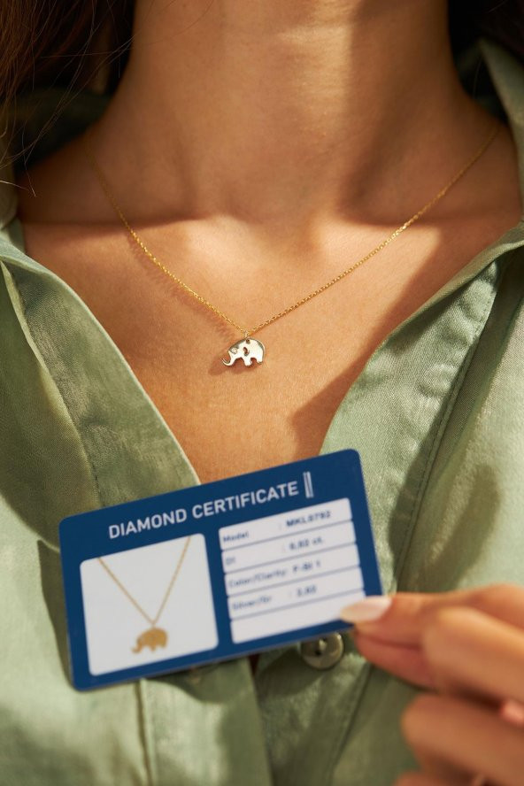 0.02 Karat Fil Model Gümüş Pırlanta Kolye - 3