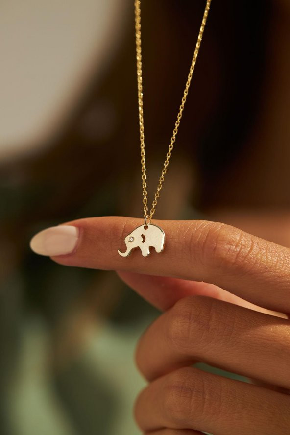 0.02 Karat Fil Model Gümüş Pırlanta Kolye - 6