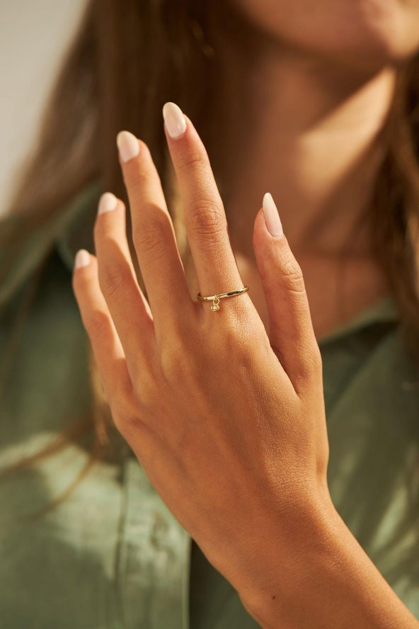 0.02 Karat Tektaş Sallantılı Model Gümüş Pırlanta Yüzük - 2