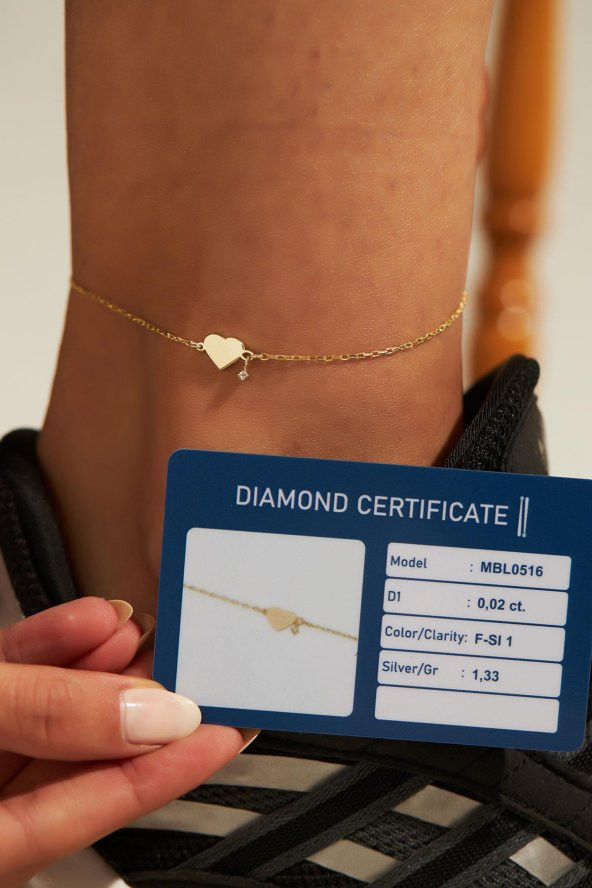 0.02 Karat Kalp Tektaş Model Gümüş Pırlanta Halhal - 3