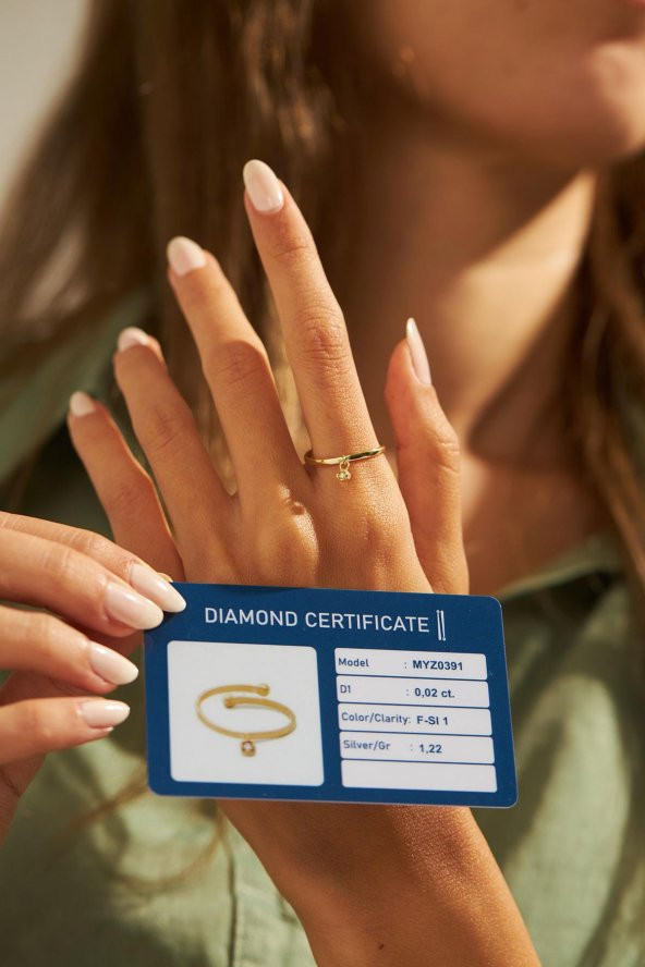 0.02 Karat Tektaş Sallantılı Model Gümüş Pırlanta Yüzük - 4