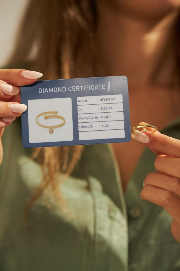 0.02 Karat Tektaş Sallantılı Model Gümüş Pırlanta Yüzük - 5