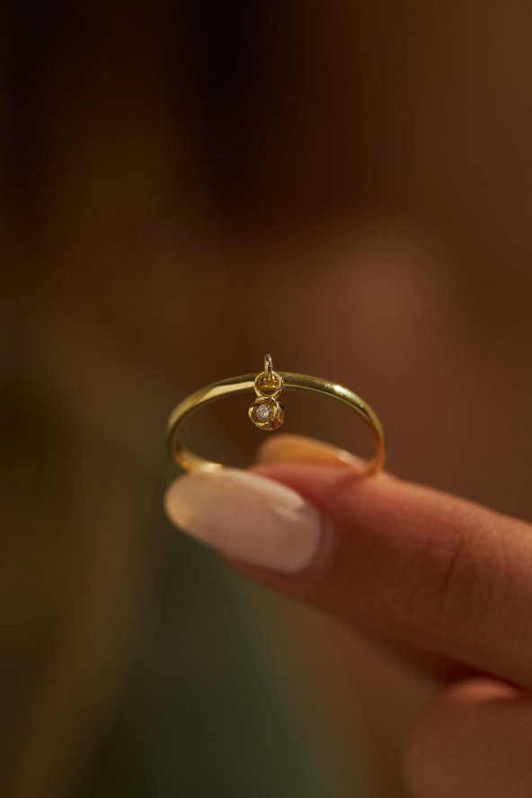 0.02 Karat Tektaş Sallantılı Model Gümüş Pırlanta Yüzük - 6