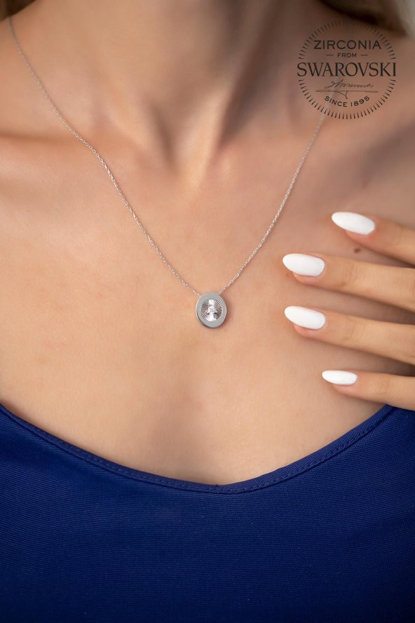 Swarovski Taşlı Oval Model Kristal Kesim Gümüş Zirconia Kolye