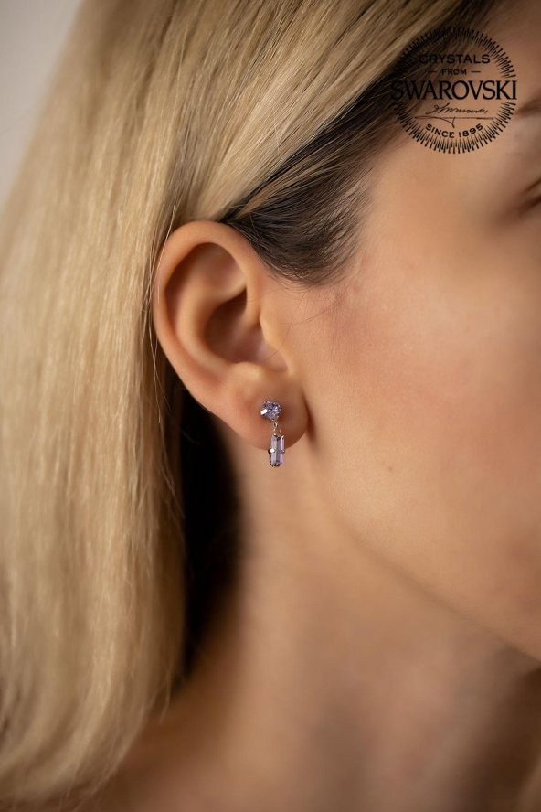 Swarovski Taşlı Çubuk ve Tektaş Model Gümüş Crystal Küpe - 2