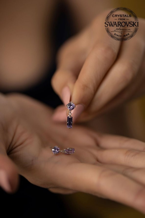 Swarovski Taşlı Çubuk ve Tektaş Model Gümüş Crystal Küpe - 4