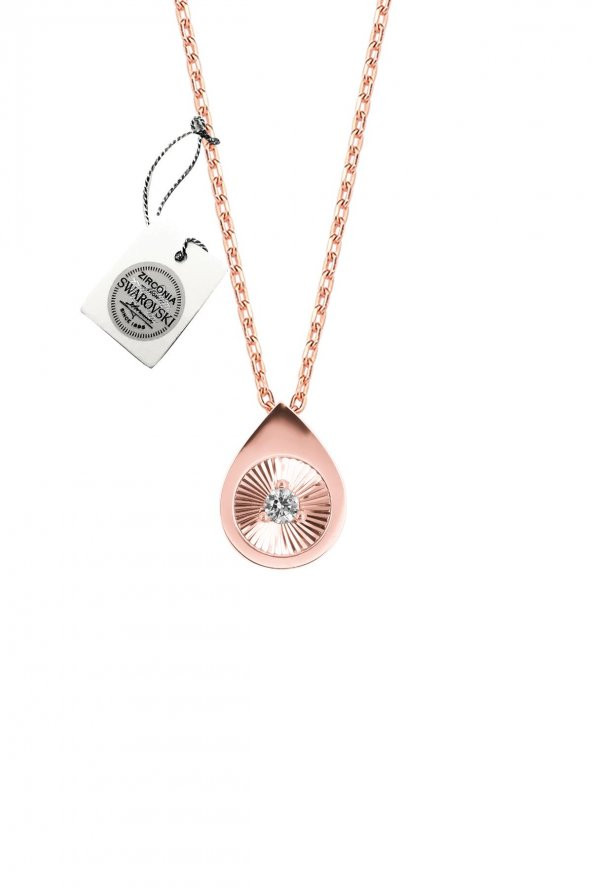 Swarovski Taşlı Damla Model Rose Kaplama Gümüş Zirconia Kolye