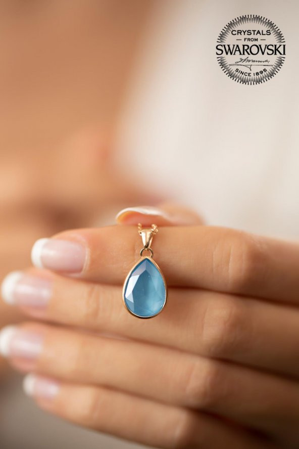 Swarovski Taşlı Damla Model Rose Kaplama Gümüş Crystal Kolye - 2