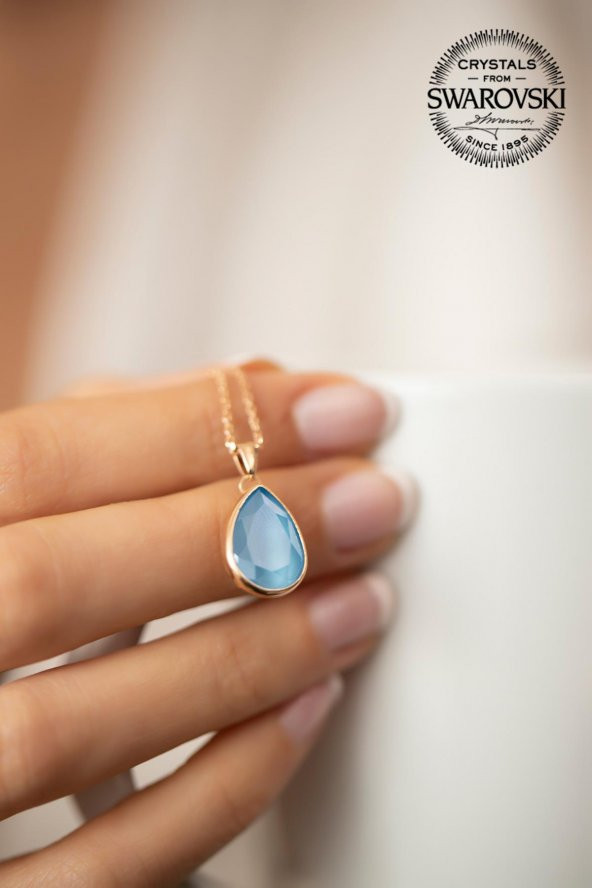 Swarovski Taşlı Damla Model Rose Kaplama Gümüş Crystal Kolye - 3