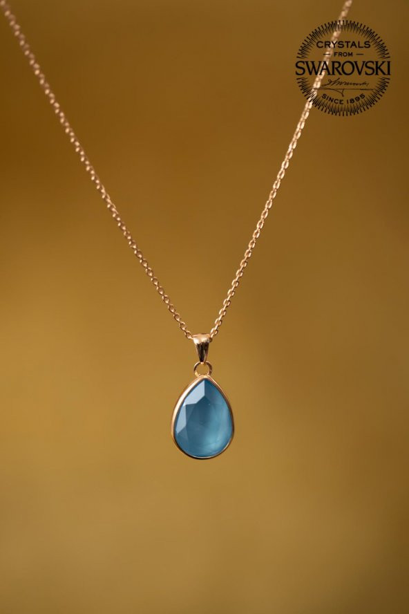 Swarovski Taşlı Damla Model Rose Kaplama Gümüş Crystal Kolye - 4