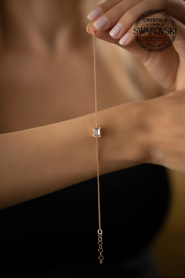 Swarovski Taşlı Baget Model Rose Kaplama Gümüş Crystal Bileklik - 2