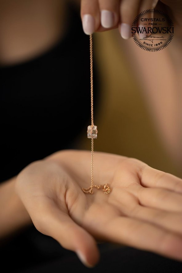 Swarovski Taşlı Baget Model Rose Kaplama Gümüş Crystal Bileklik - 4
