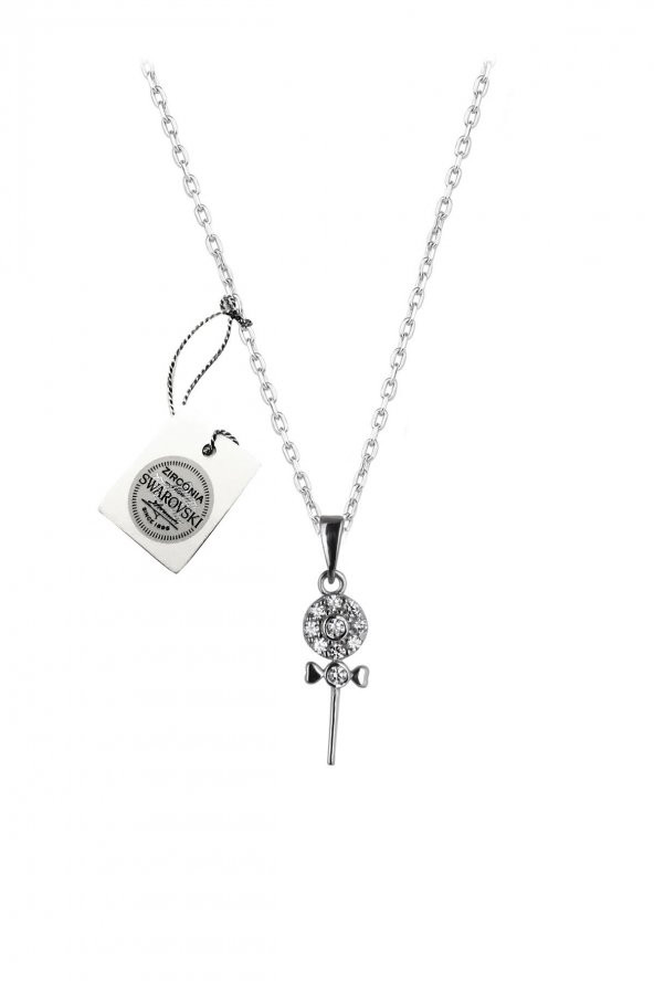 Swarovski Taşlı İğne Model Gümüş Zirconia Kolye - 3