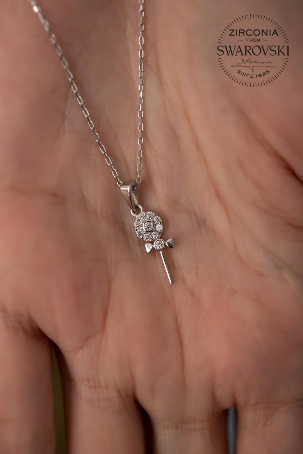 Swarovski Taşlı İğne Model Gümüş Zirconia Kolye - 5