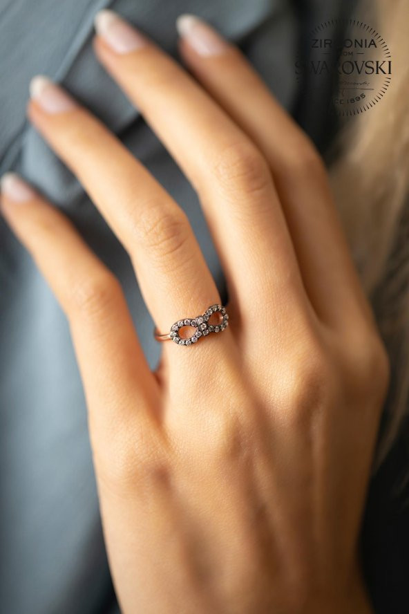Swarovski Taşlı Sonsuzluk Model Rose Kaplama Gümüş Zirconia Yüzük - 3