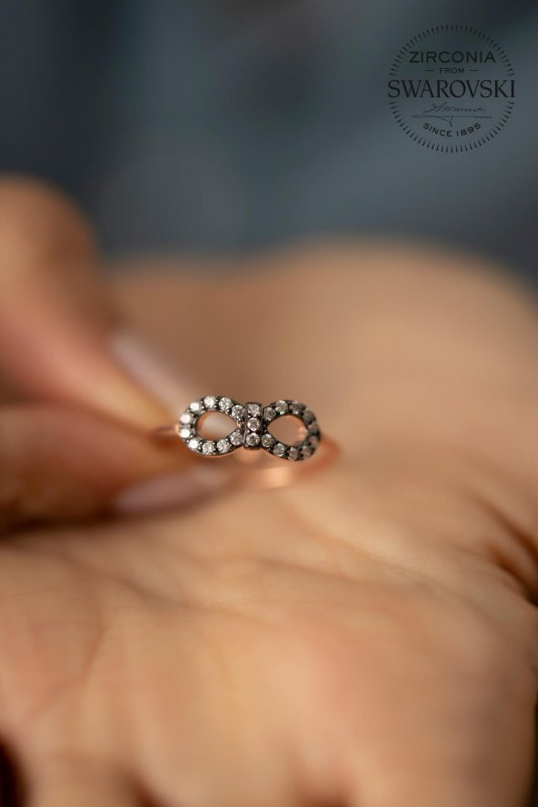 Swarovski Taşlı Sonsuzluk Model Rose Kaplama Gümüş Zirconia Yüzük - 4