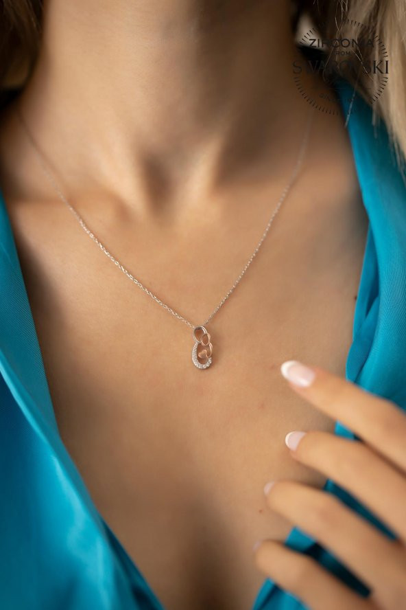 Swarovski Taşlı Anne ve Bebek Model Gümüş Zirconia Kolye