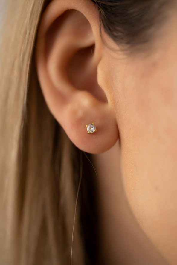 Tek Taş Model Altın Kaplama Gümüş İtalyan Küpe - Resim 2