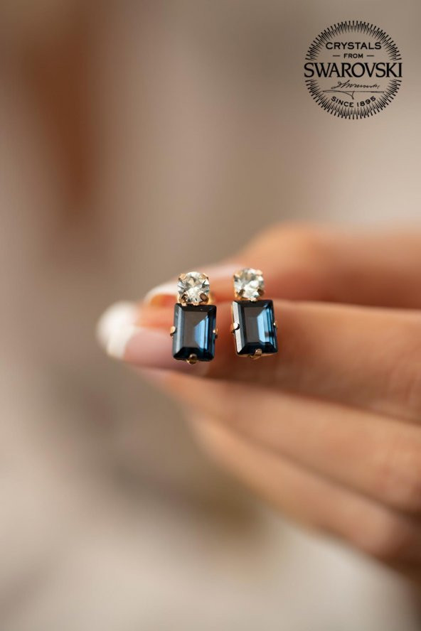 Swarovski Taşlı Baget ve Tektaş Model Rose Kaplama Gümüş Crystal Küpe - 3