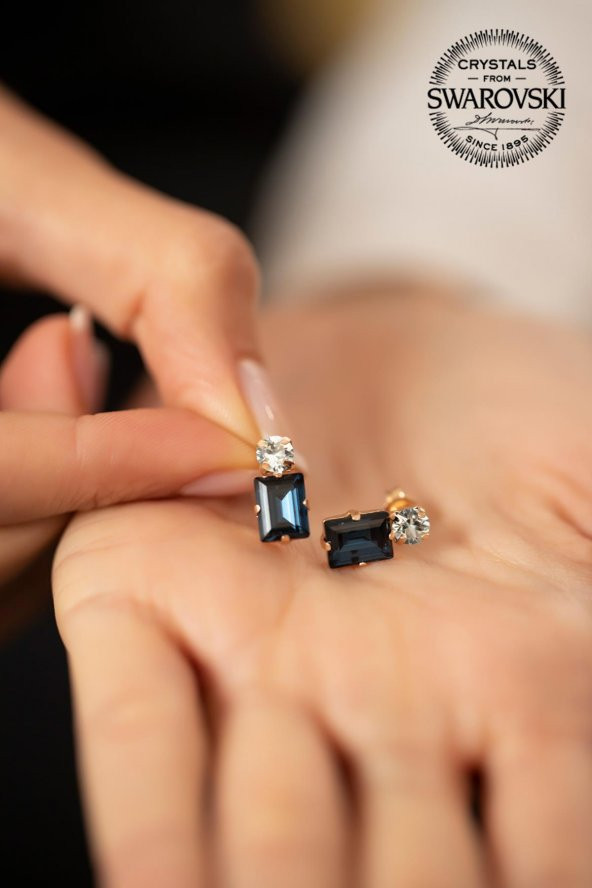 Swarovski Taşlı Baget ve Tektaş Model Rose Kaplama Gümüş Crystal Küpe - 4