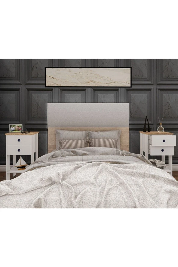 Ünüvar Konsept Retro Çift Çekmeceli Komodin Beyaz - Meşe (Nokta Kulp) - Resim 4