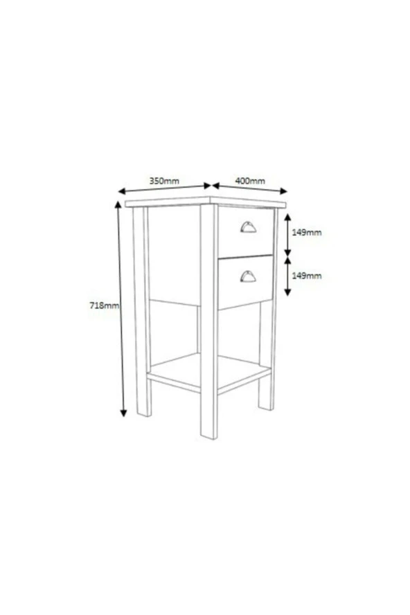 Ünüvar Konsept Retro Çift Çekmeceli Komodin Beyaz - Meşe (Nokta Kulp) - Resim 5
