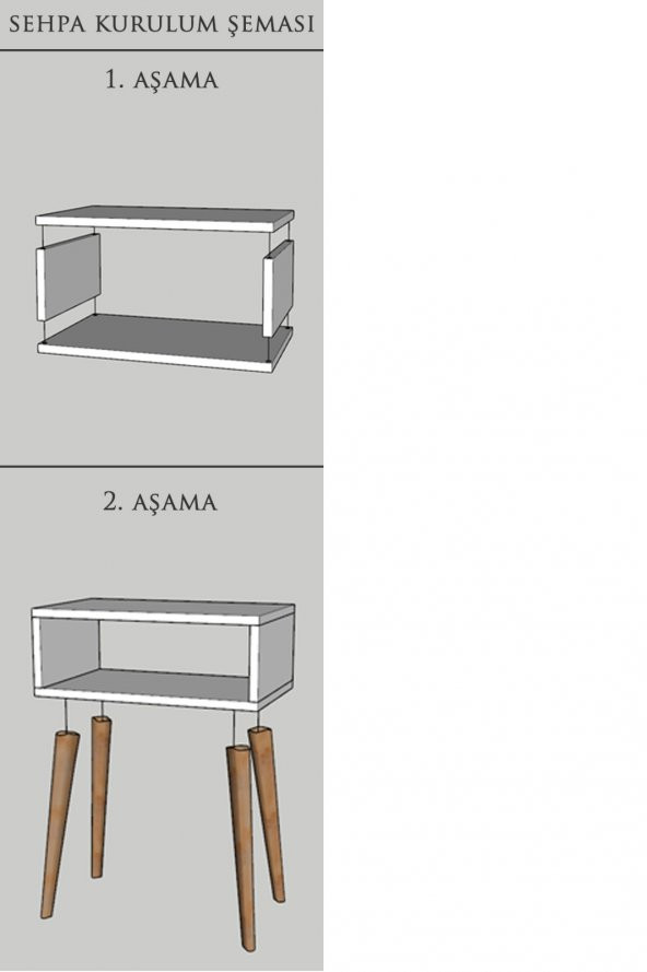 Ünüvar Konsept Başucu Yan Sehpa Antrasit Komodin Beyaz Ayak - 5
