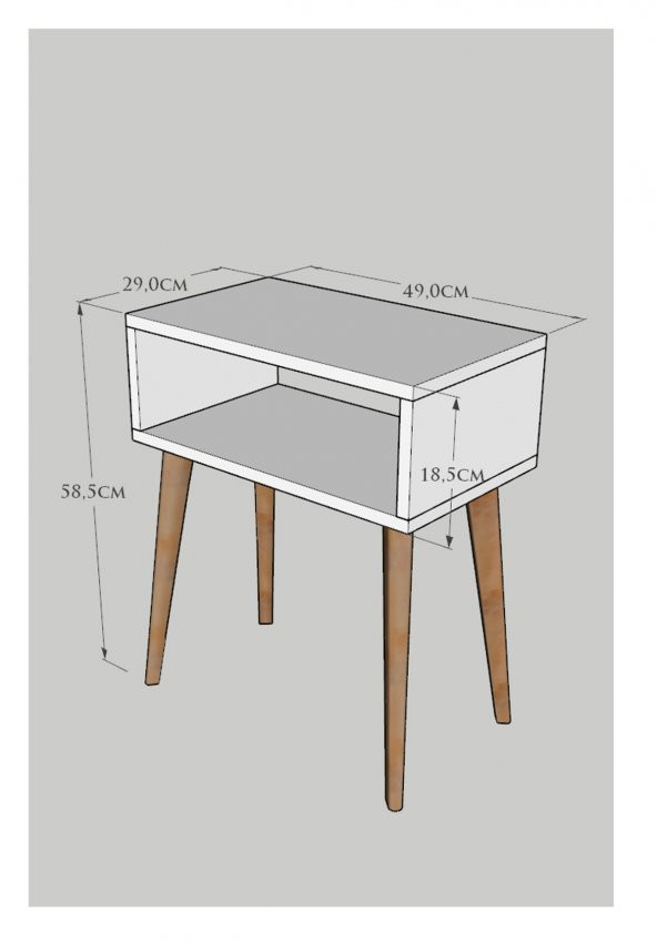 Ünüvar Konsept Başucu Yan Sehpa Antrasit Komodin Beyaz Ayak - 6