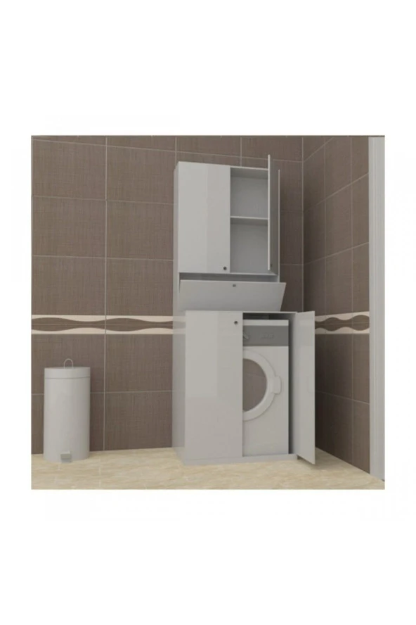 Bmdekor Çamaşır Makinesi Dolabı Poyraz Alt Üst Beyaz - 2