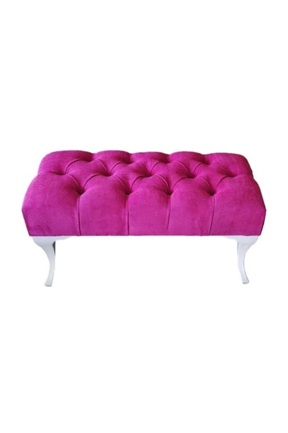 İndirim Çadırı Vinda Kaptioneli Ayakucu Bench Puf 75 Cm Fuşya- Taş Düğmeli