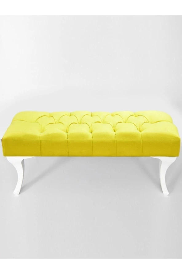 Nhr Collection Hünkar Sarı Renk Kapitoneli 90Cm Kapı Önü Ayakucu Mutfak Salon Masa Puf Bench