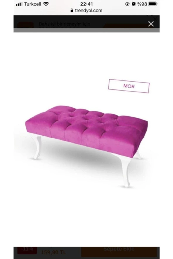 Ece Home Tekstil 45X90 Ebatında Mor Renk Dekoratif Banch Puf