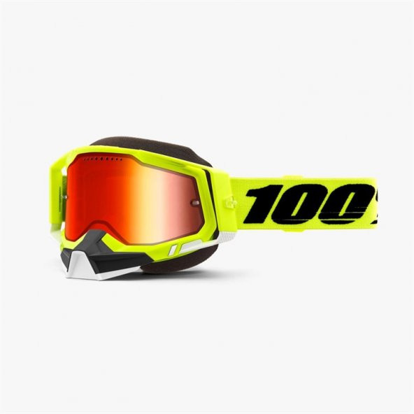 100 RACECRAFT 2 SNOW FLUO YELLOW MIRROR RED LENS GOGGLES