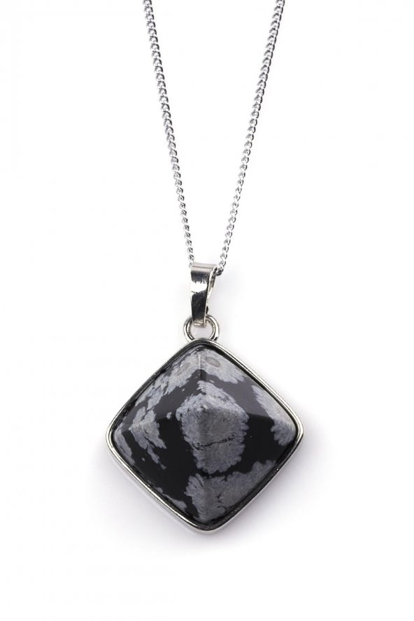 Karlı Obsidyen Doğal Taş Piramit Model Kolye