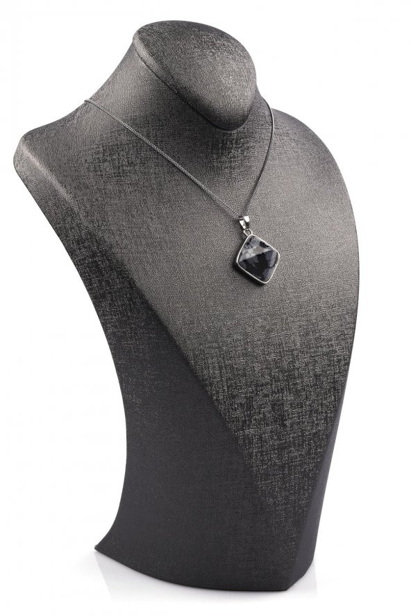 Karlı Obsidyen Doğal Taş Piramit Model Kolye - 2