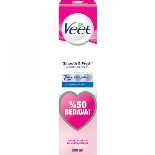 Veet Smooth & Fresh Hassas Cilt Tüy Dökücü Krem 200 ml  (50 Bedava) YENİ