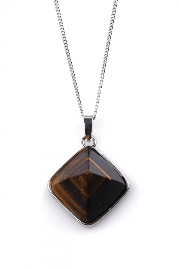 Kaplan Gözü Doğal Taş Piramit Model Kolye