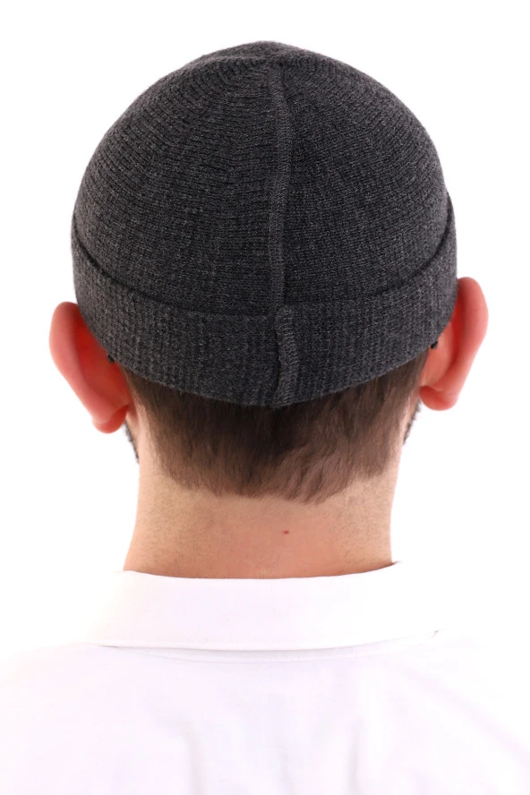 Füme Katlamalı Sade Desen Kışlık Orlon Takke Şapka - Resim 5