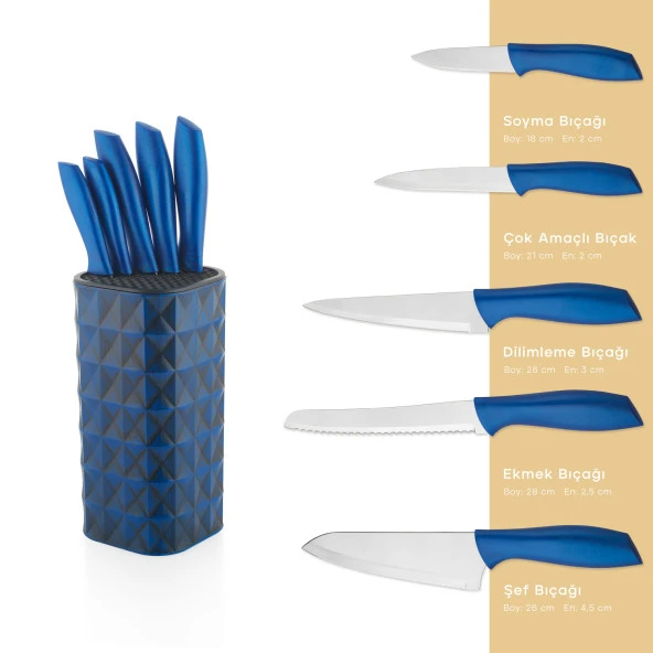 Schafer Quick Chef Standlı Bıçak Seti 6 Parça-Mavi01