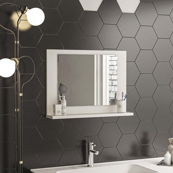 Nsp Beyaz 60x45 Raflı Antre Hol Koridor Duvar Salon Mutfak Banyo Wc Ofis Çocuk Yatak Odası Ayna