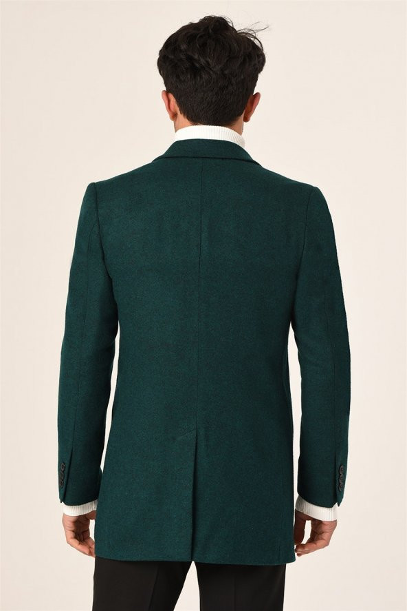 Erkek Yeşil Kaşe Kaban Slim Fit | Agustini - 3