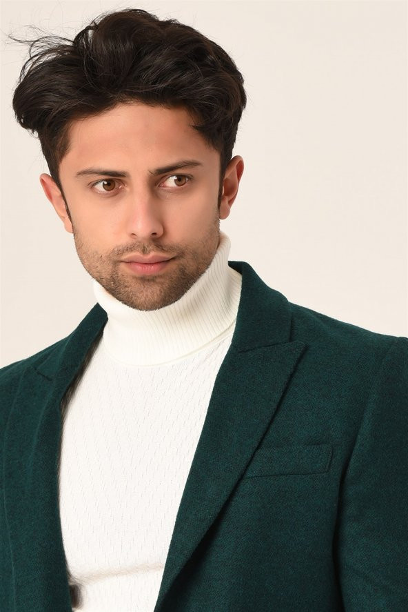 Erkek Yeşil Kaşe Kaban Slim Fit | Agustini - 4