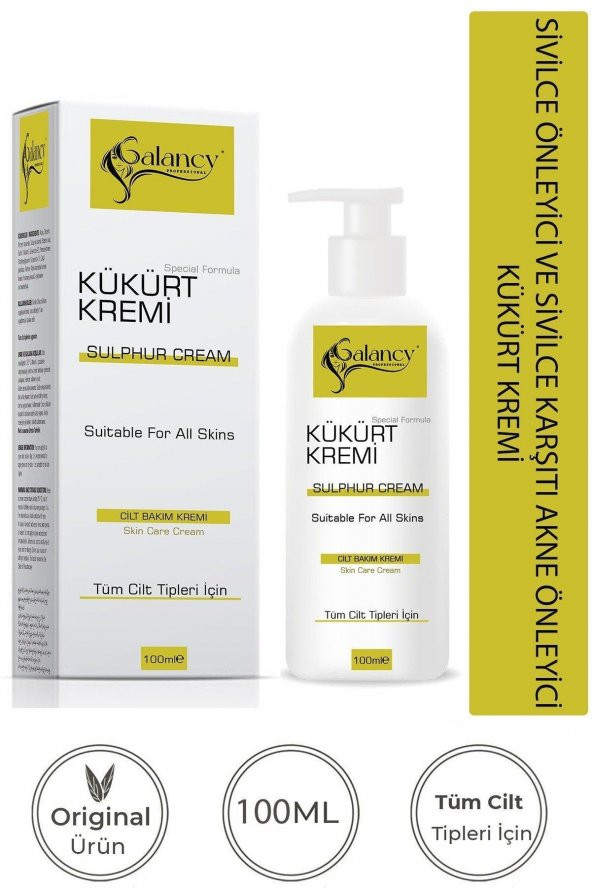 Sivilce Önleyici Ve Sivilce Karşıtı Akne Siyah Nokta Giderici Kükürt Kremi 100 Ml